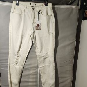 Sincerely Jules Women's Cream Distressed Skinny Jeans